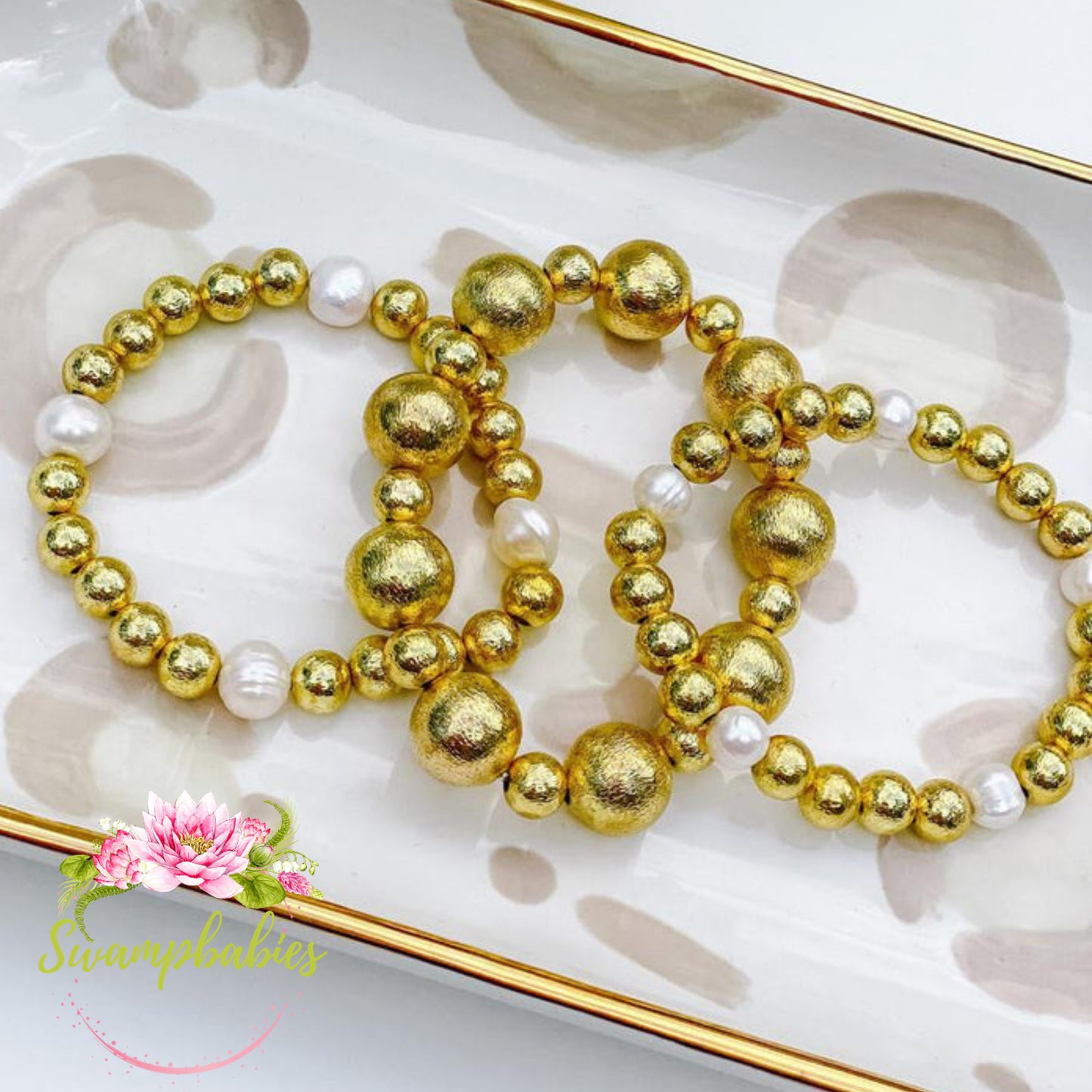Georgia Gold & Freshwater Pearl Beaded Bracelet
