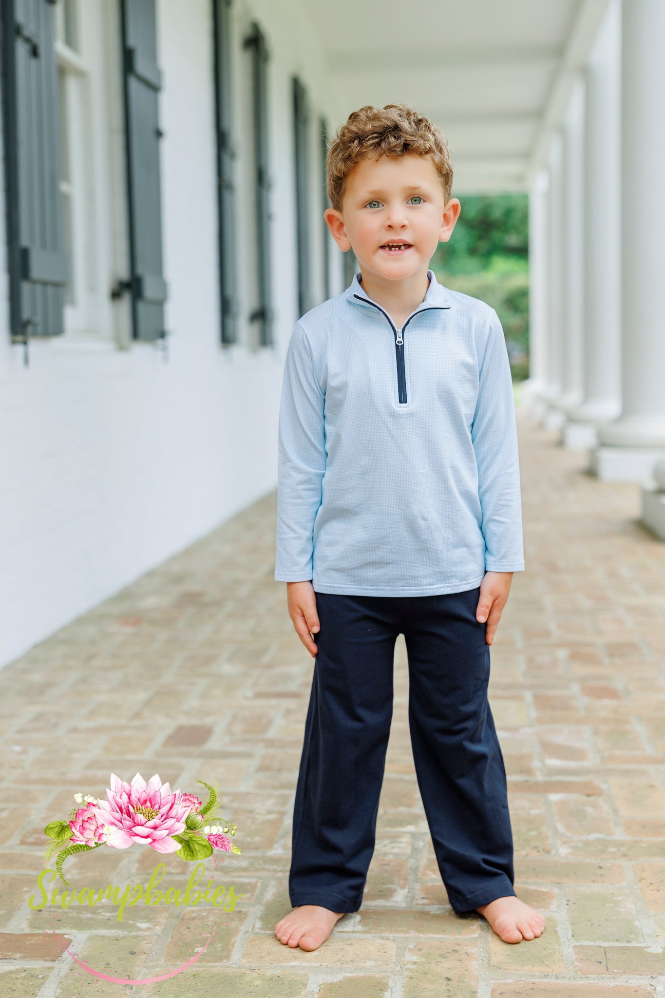 Evan Pullover Pant Set- Mini Blue Gingham