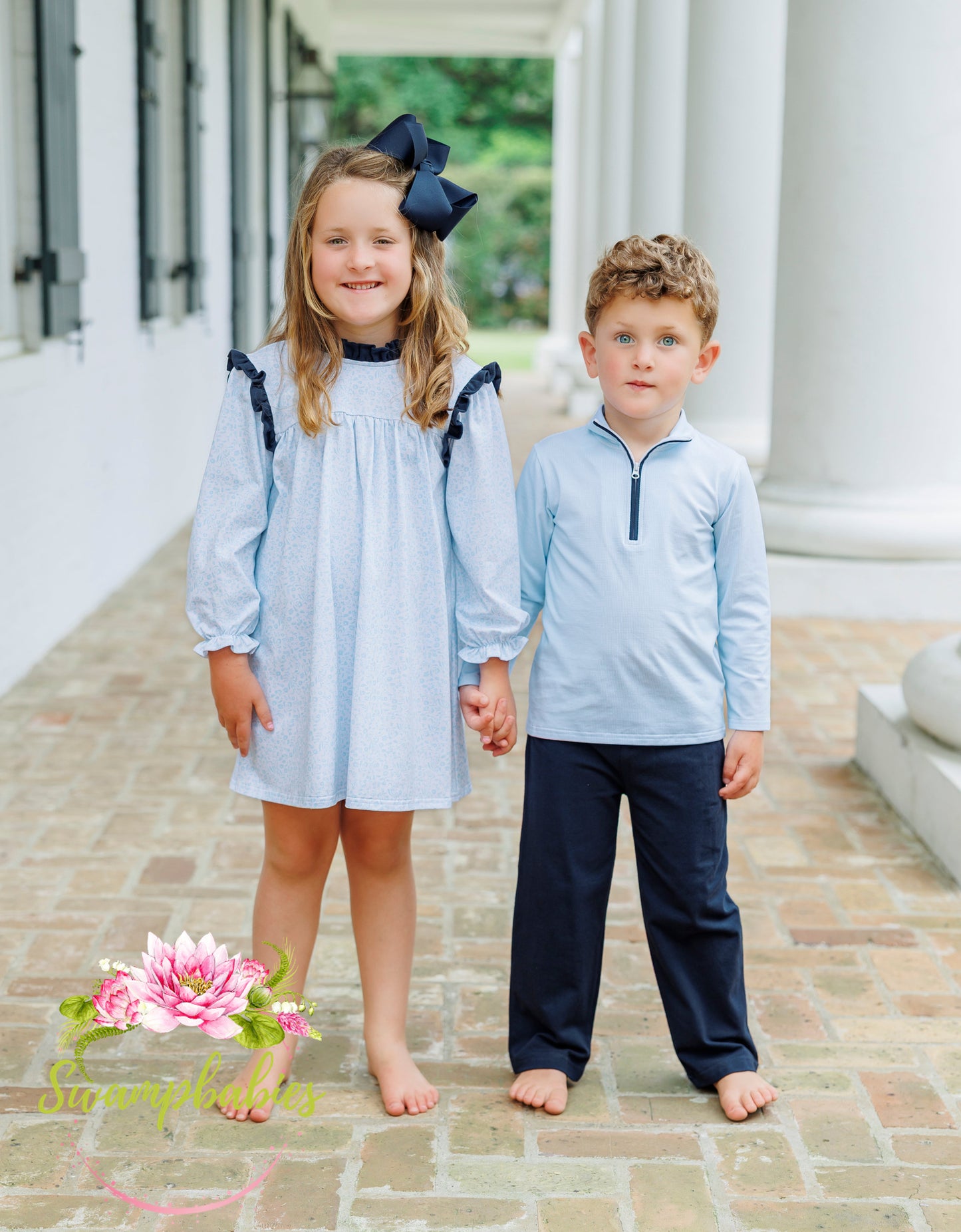 Evan Pullover Pant Set- Mini Blue Gingham