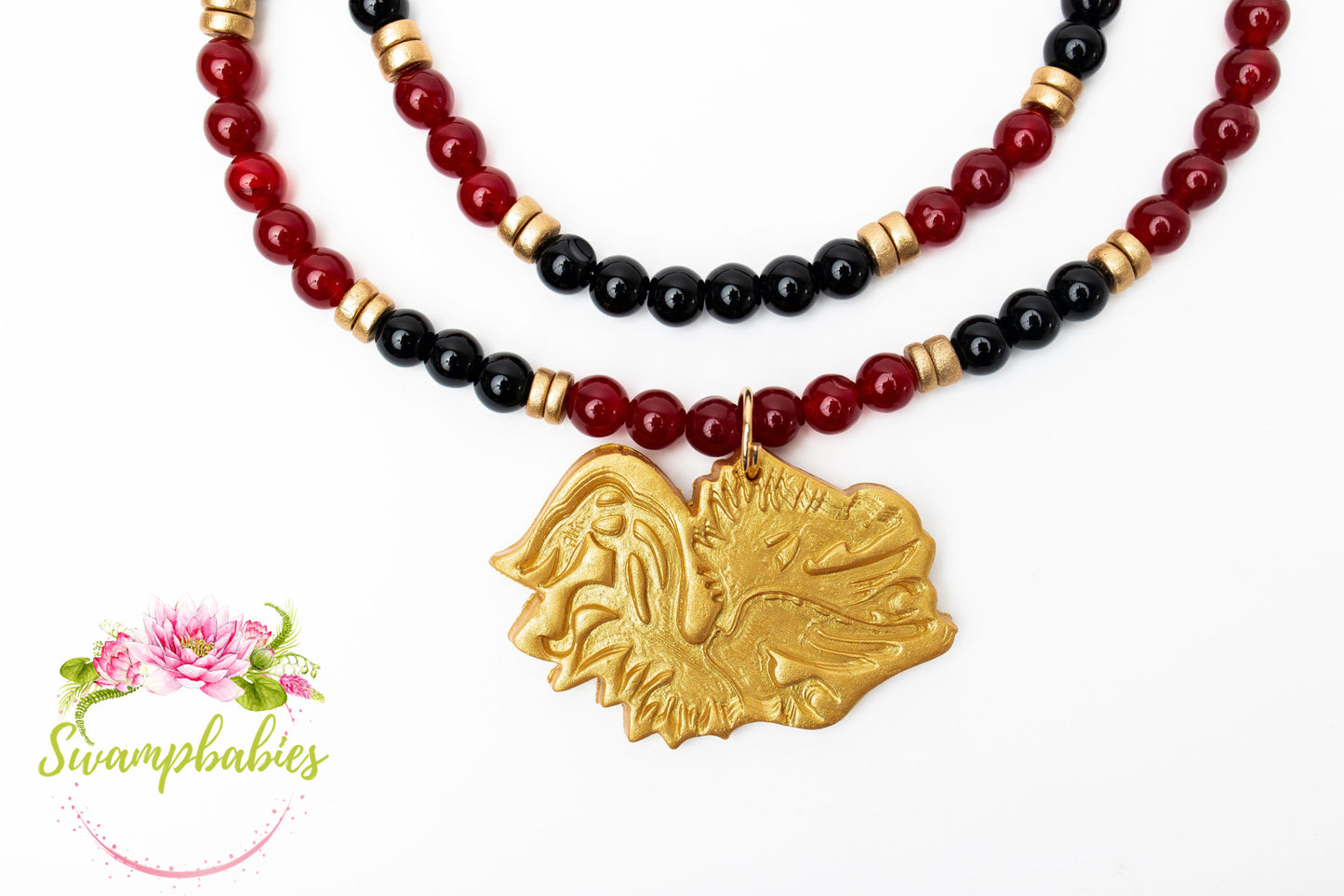 Garnet & Black Double Jade with Gamecock Medallion