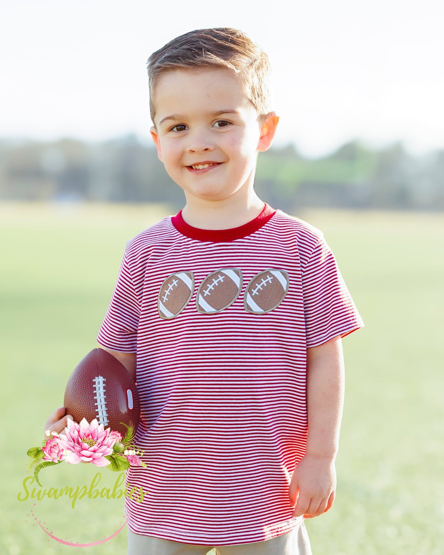 Football Trio Shirt- Crimson Stripe