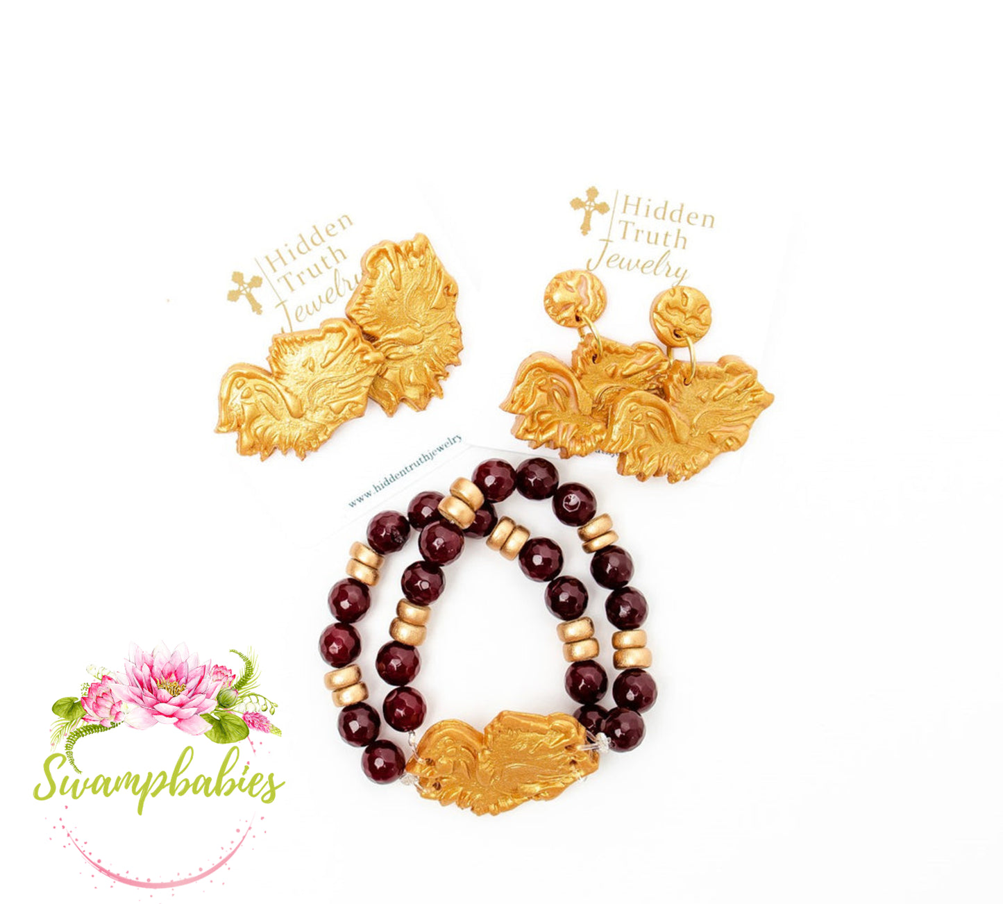 Garnet & Black Double Jade with Gamecock Medallion