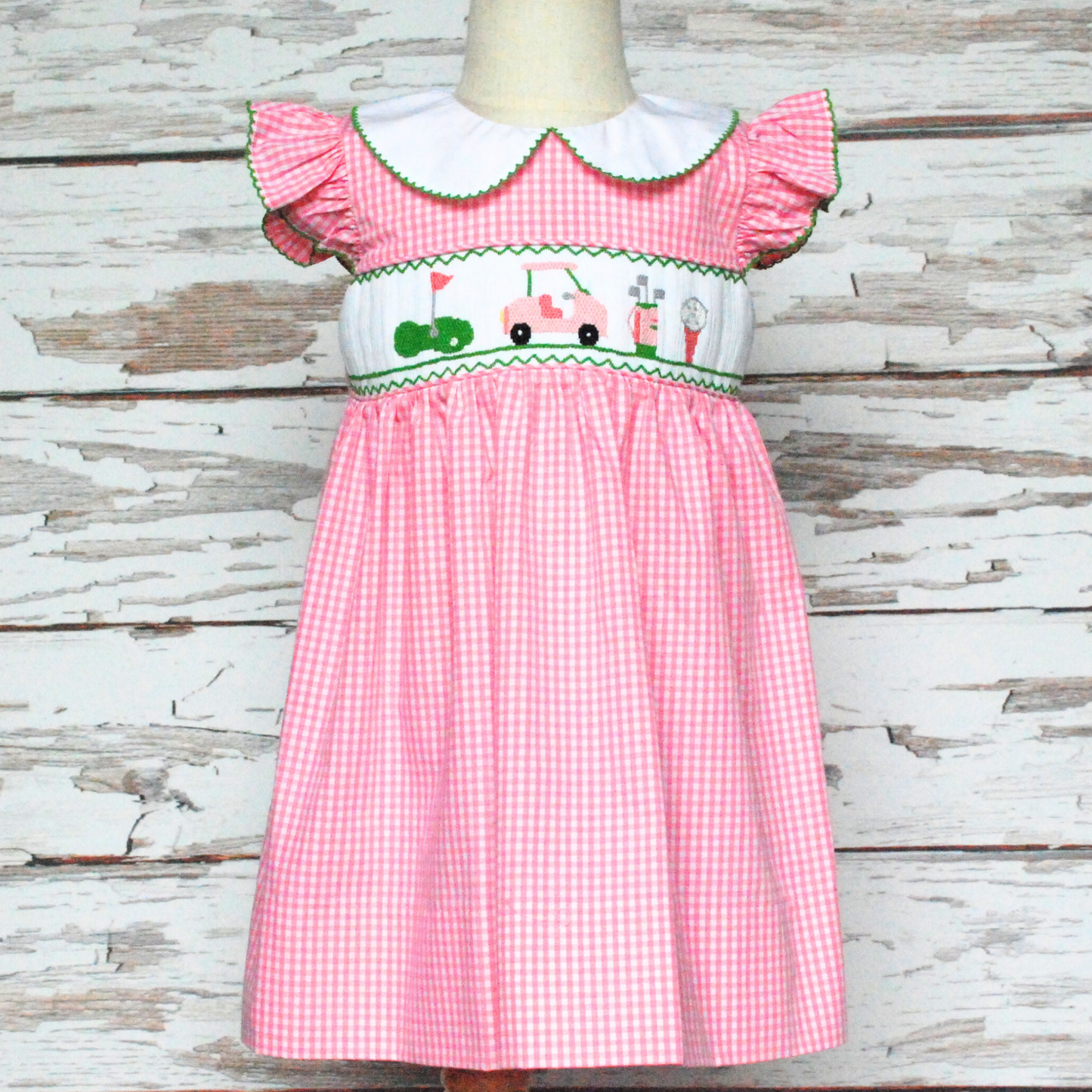 Pink & White Gingham Smocked Golf Dress