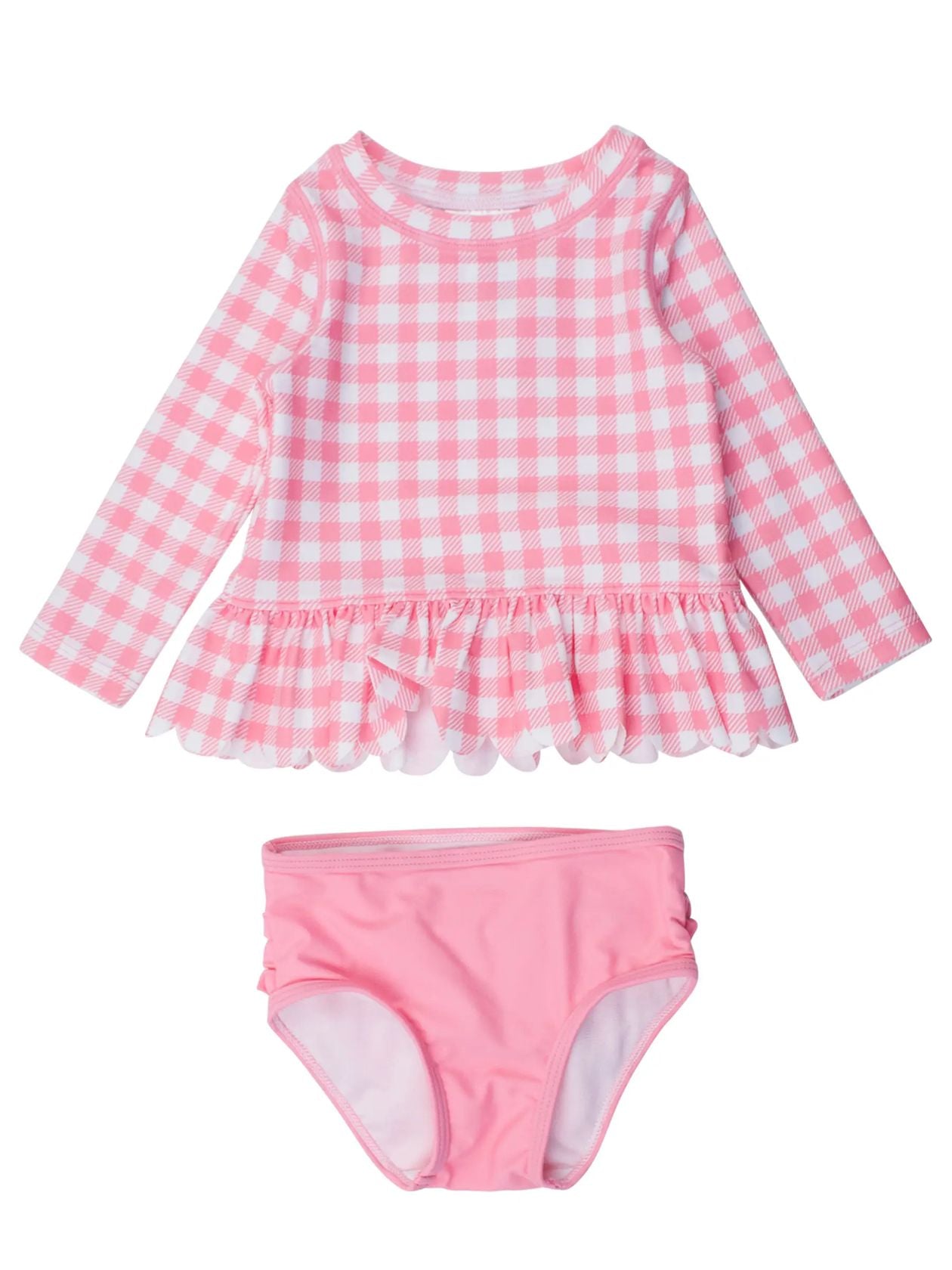 Bubblegum Gingham Scallop Long Sleeve 2-piece Swimsuit