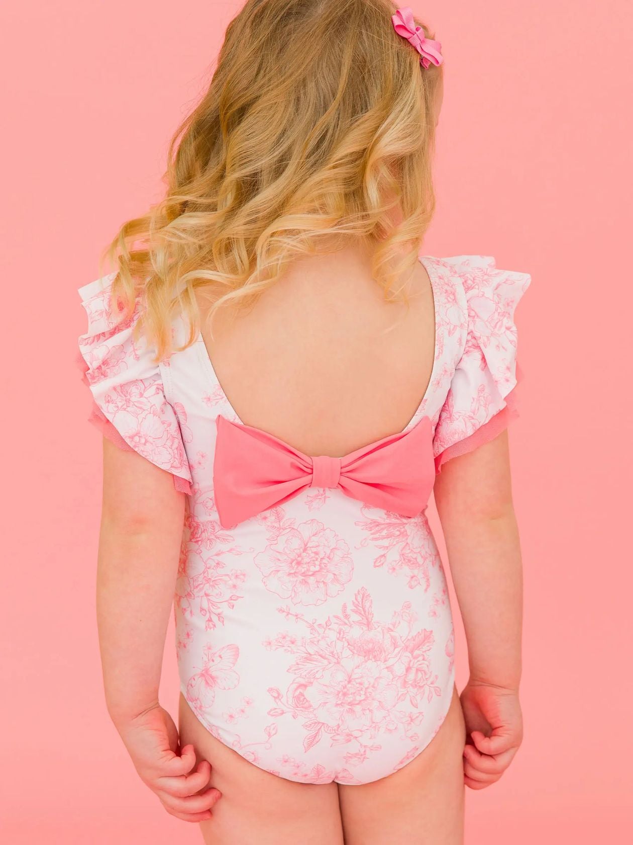 Pink Butterfly Garden Toile One Piece Swimsuit