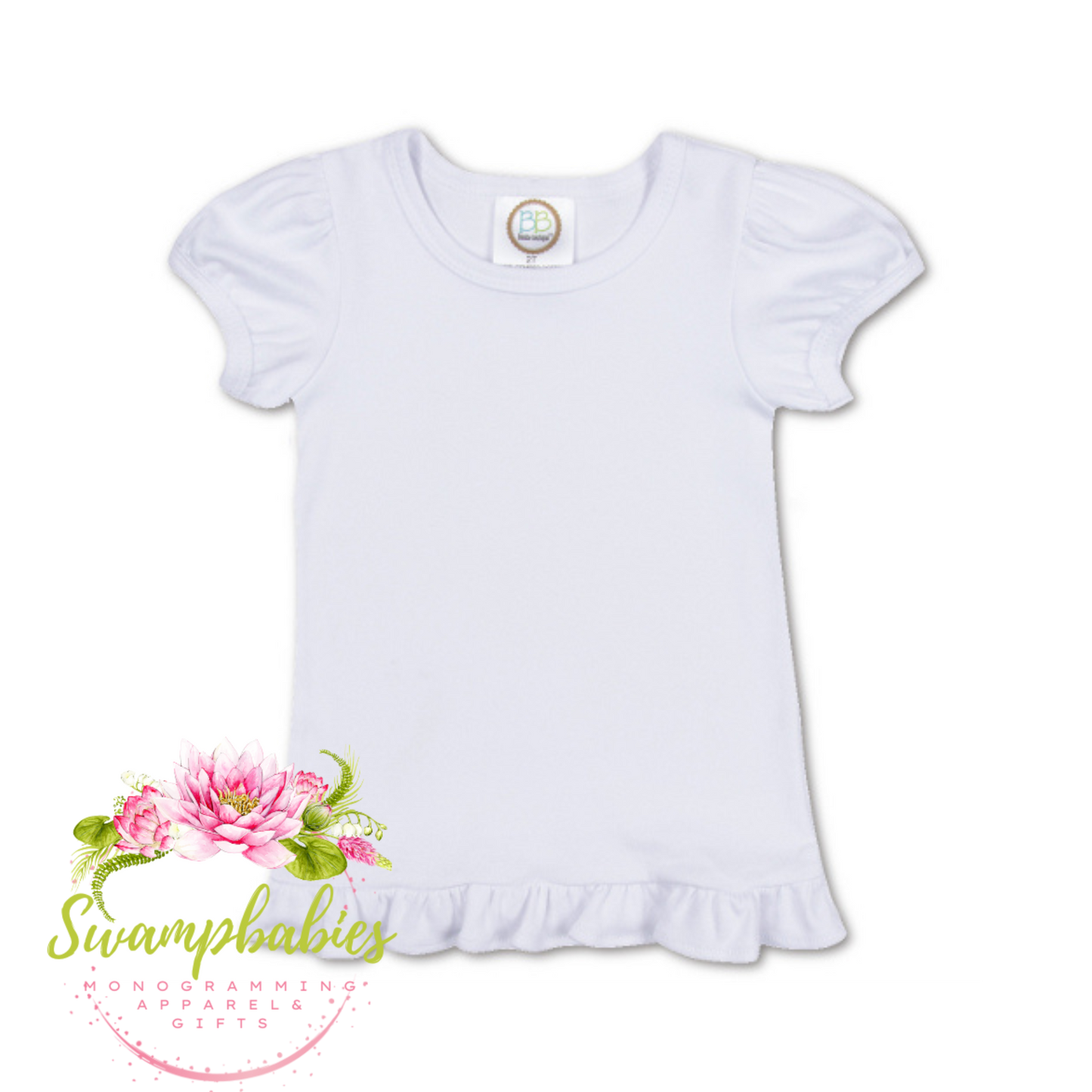 White Ruffle Sleeve & Bottom Short Sleeve T-Shirt