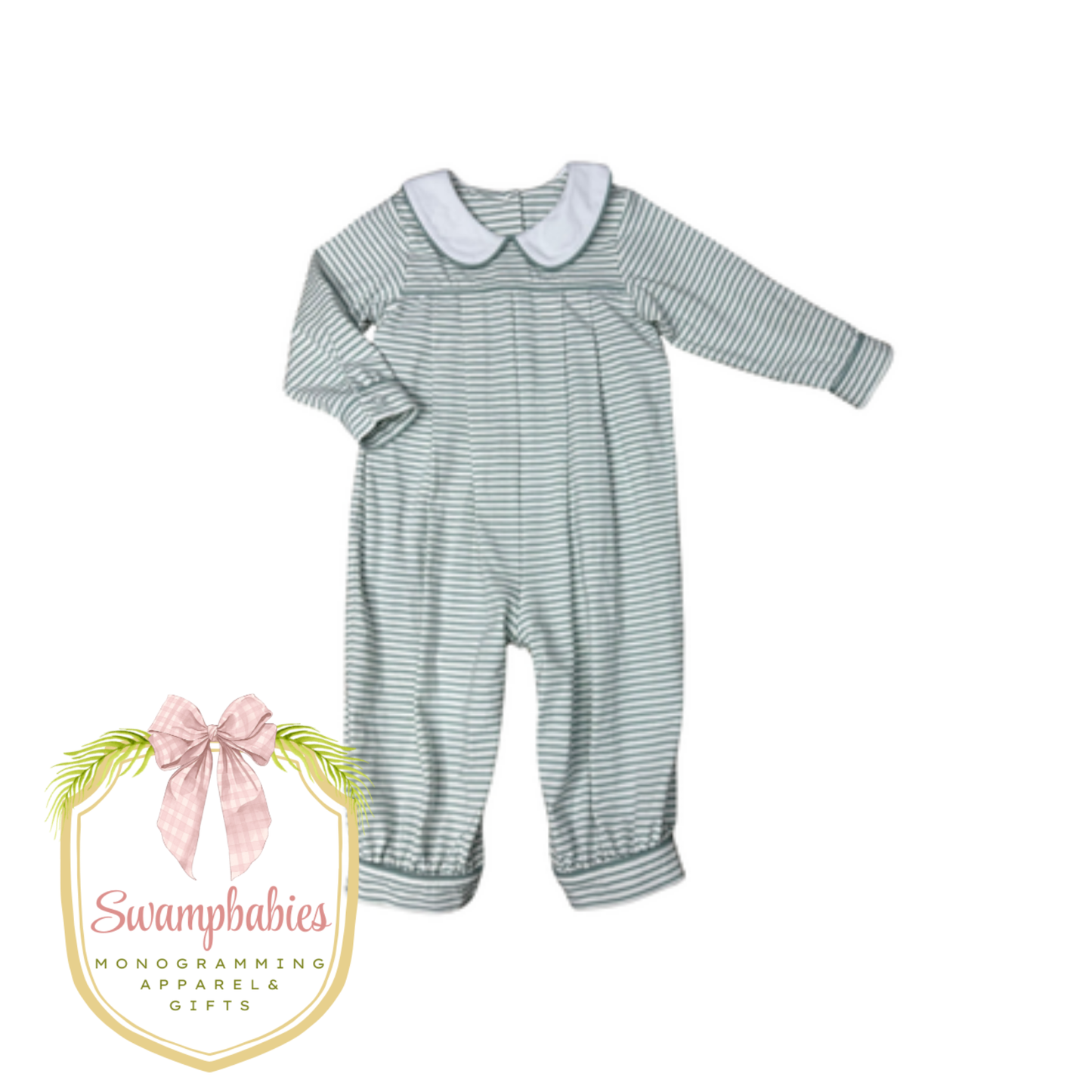 Sage Stripe Carson Collared Romper