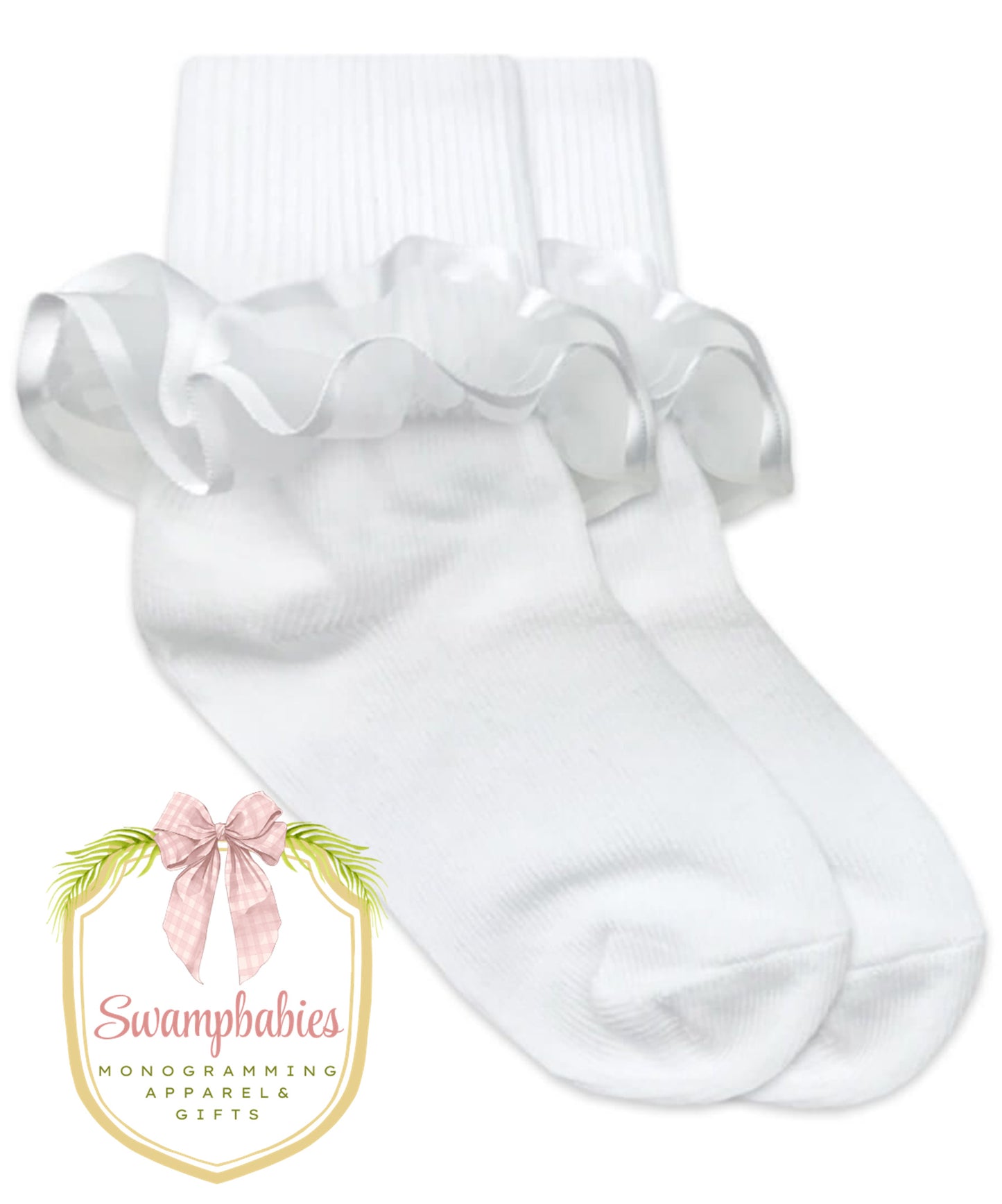 Girls White with White Tutu Ruffle Lace Turn Cuff Socks