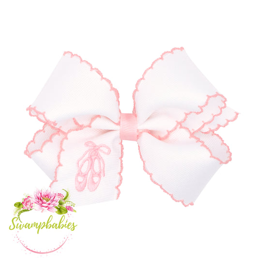 Medium Grosgrain Hair Bow – Ballet Slippers with Pink Moonstitch Edge