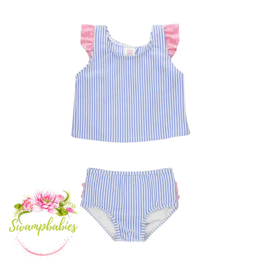 Periwinkle Blue and Pink Rufflebutts Swimsuit