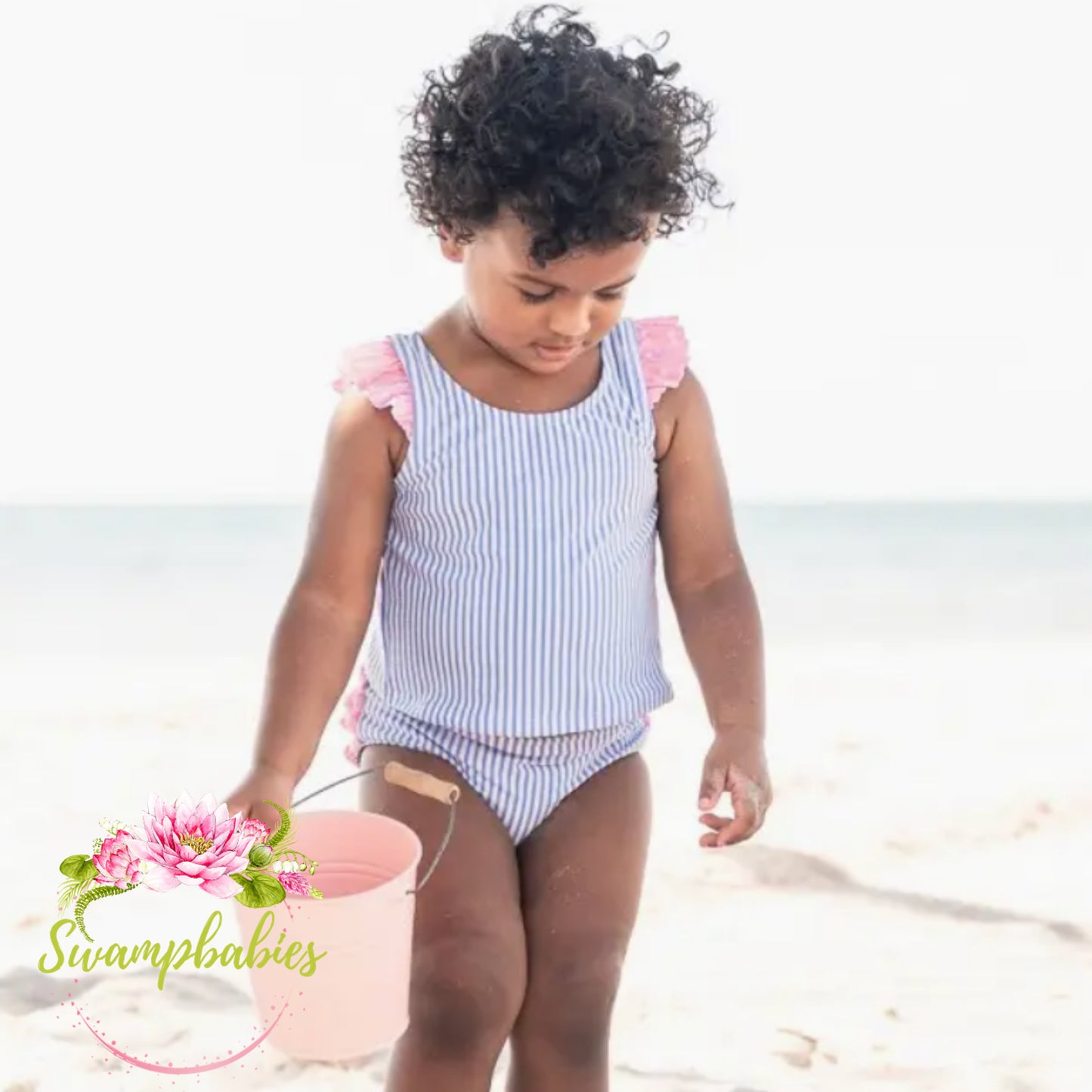 Periwinkle Blue and Pink Rufflebutts Swimsuit