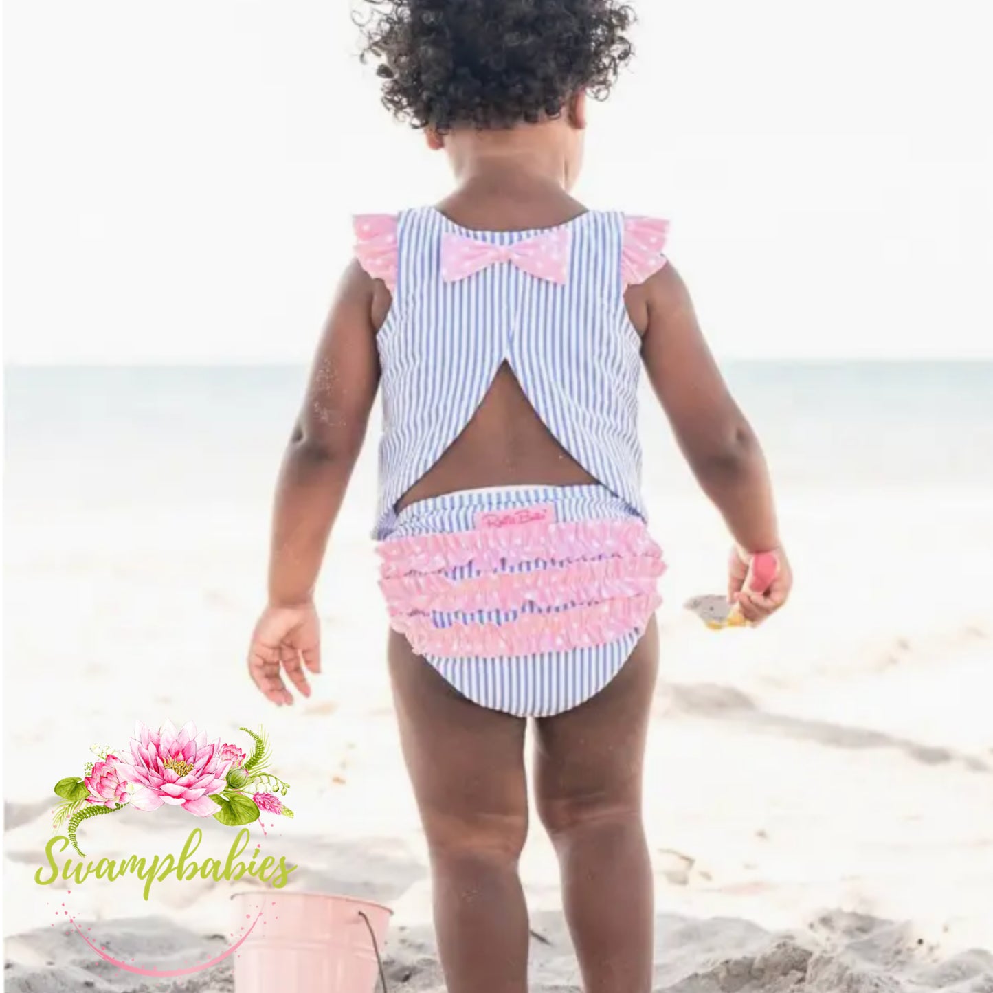 Periwinkle Blue and Pink Rufflebutts Swimsuit