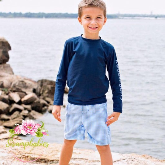Boys' Cornflower Blue Gingham Swim Trunks