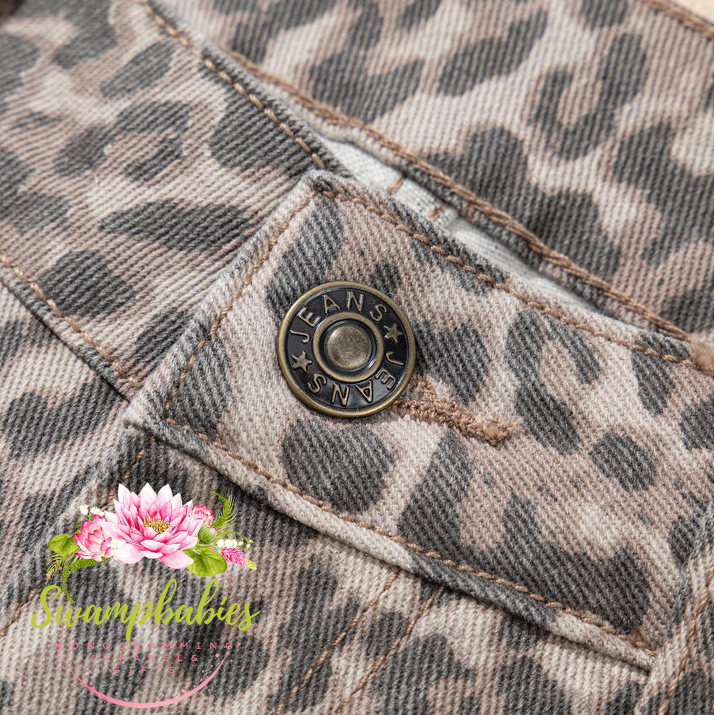 Leopard Frayed Edge Wide Leg High Waist Jeans