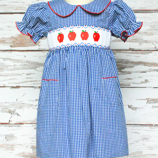 Navy Gingham Red Apple Dress