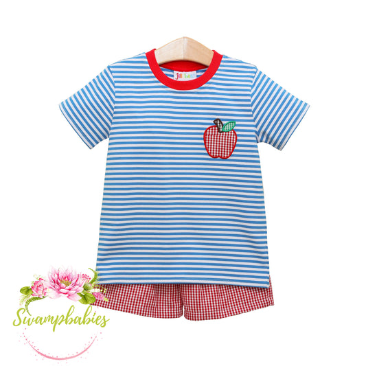 Apple Pocket Appliqué Short Set