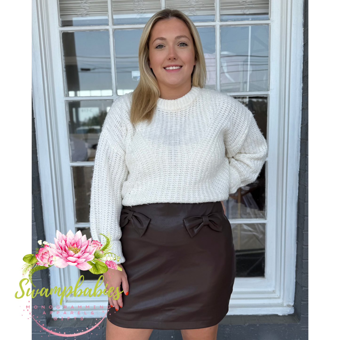 Bow Detail Faux Leather Mini Skirt