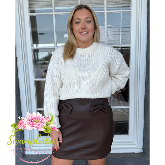 Bow Detail Faux Leather Mini Skirt