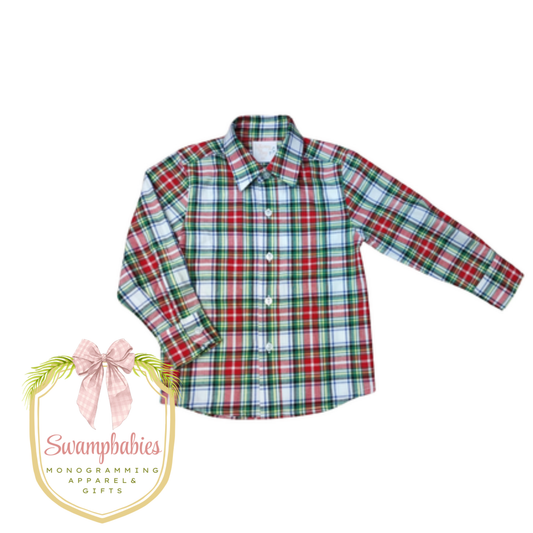 Christmas Plaid Long Sleeve Button Down