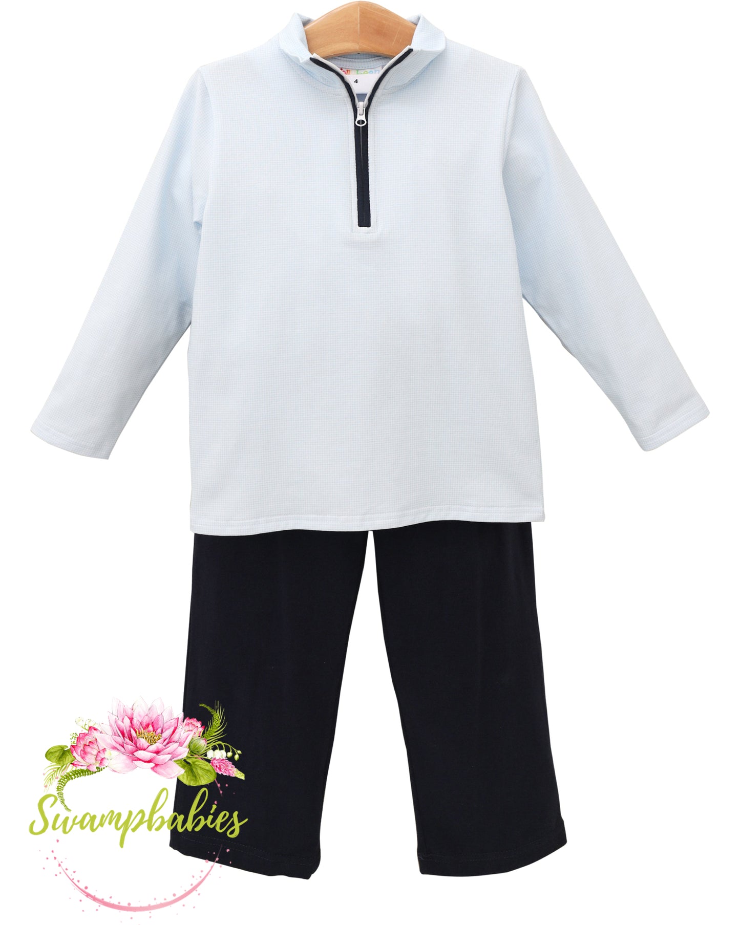 Evan Pullover Pant Set- Mini Blue Gingham