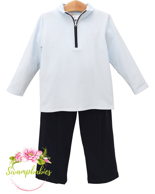 Evan Pullover Pant Set- Mini Blue Gingham