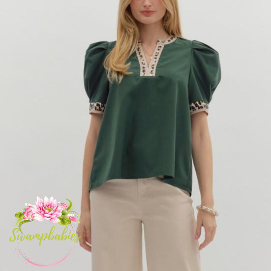 Emerald Charm Puff Sleeve Top
