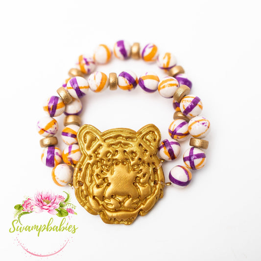 Orange & Purple Double Rainflower Jasper Tiger Bracelet