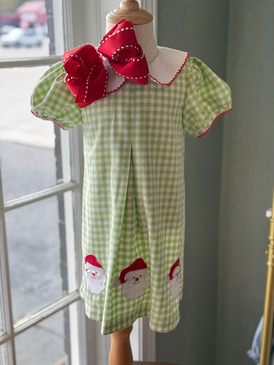 Green Gingham Santa Appliqué Dress