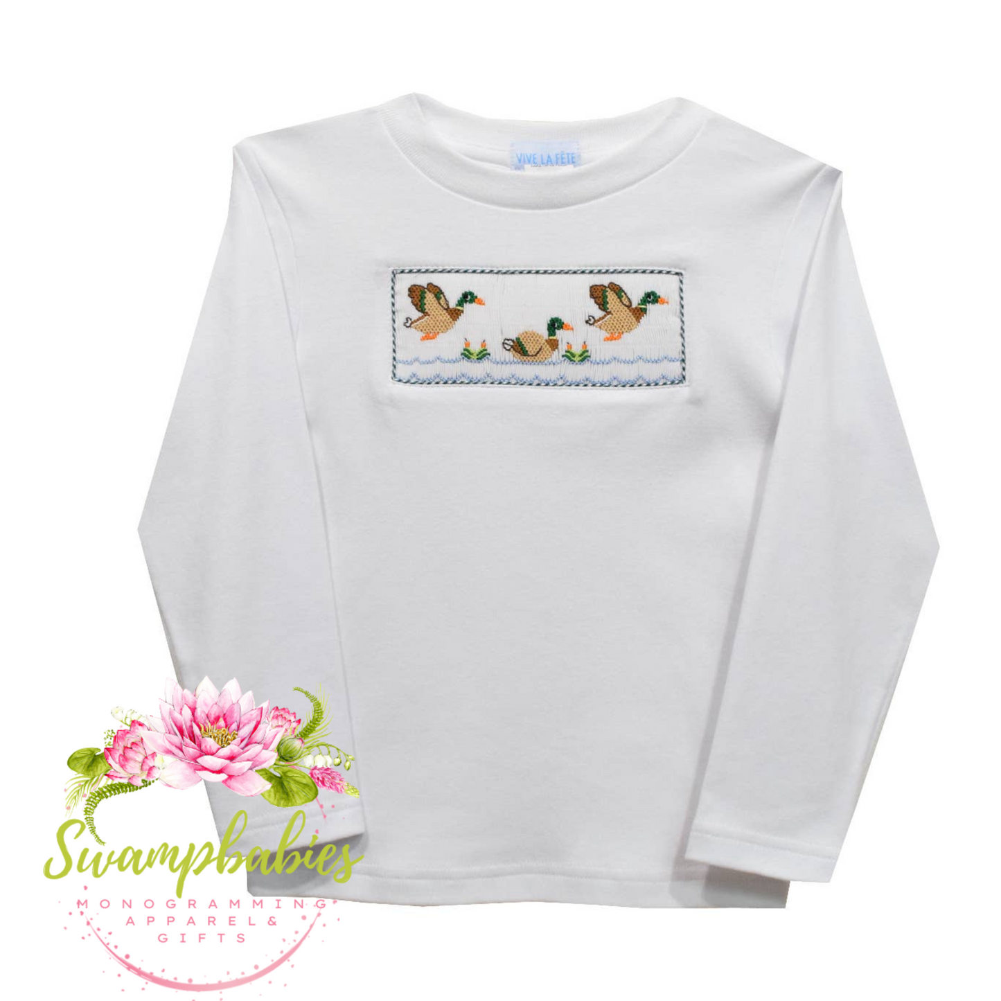 Mallards Ducks Smocked White Knit Long Sleeve Boys T-Shirt