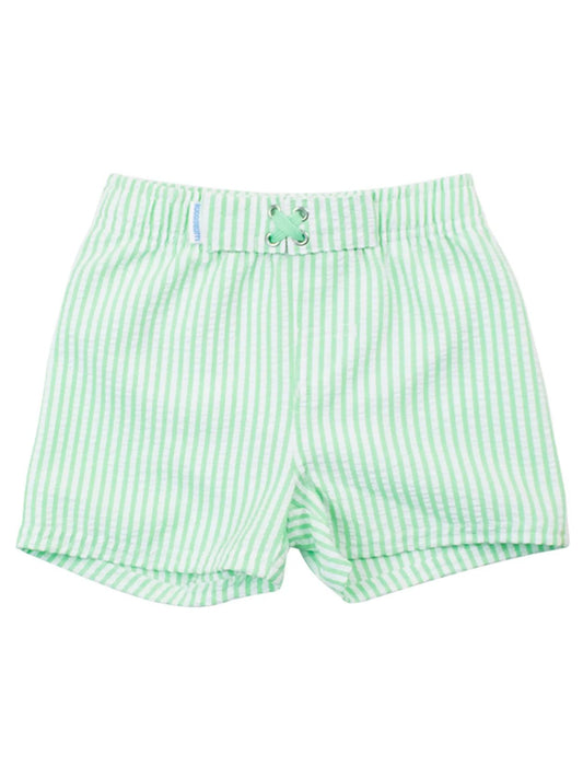 Boys Spring Green Seersucker Swim Trunks