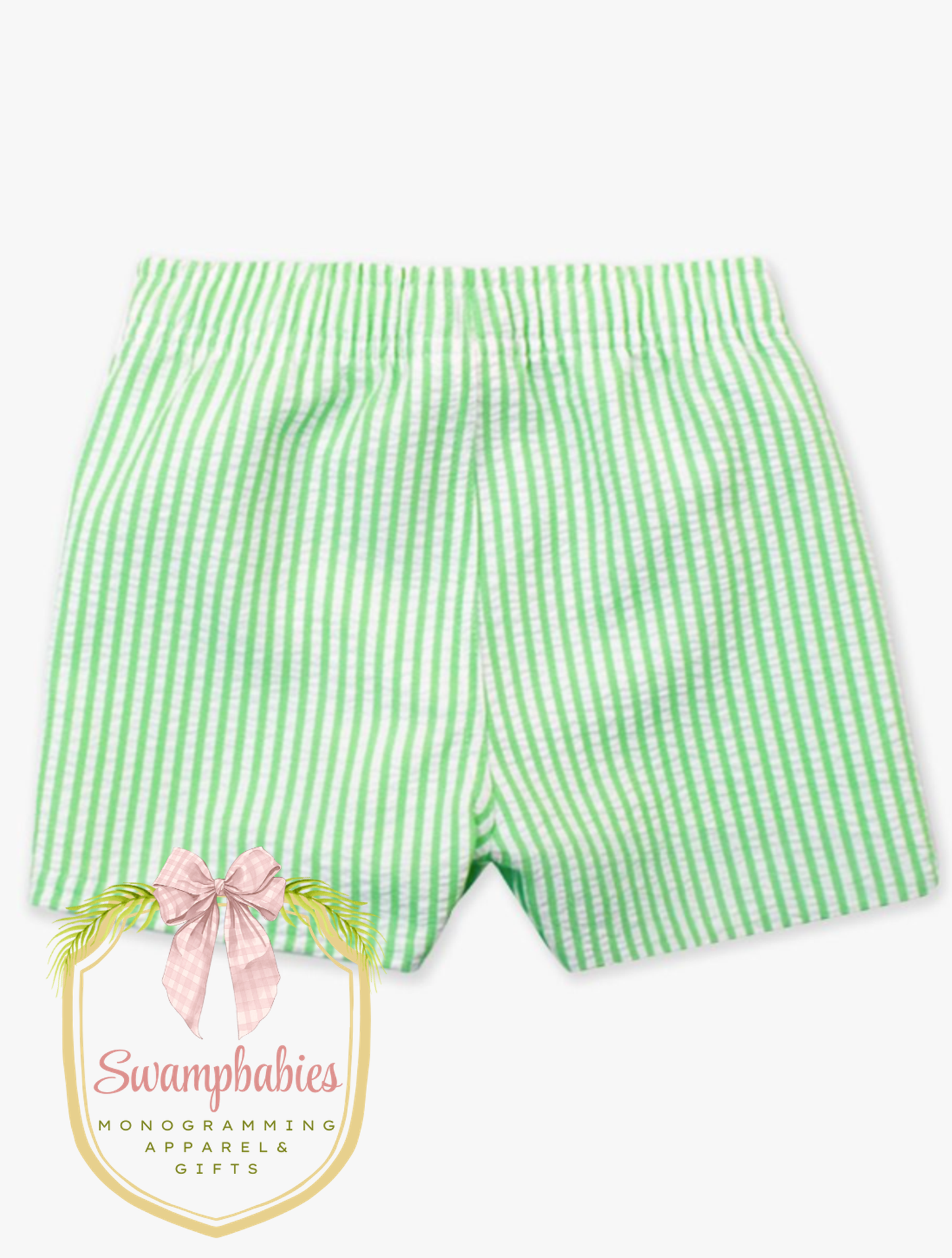 Boys Spring Green Seersucker Swim Trunks