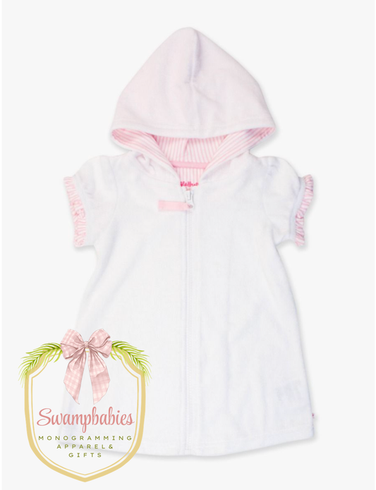 Girls White Terry Full-zip Cover Up