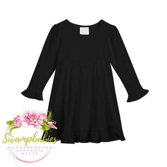 Black Long Sleeve Empire Waist Ruffle Dress
