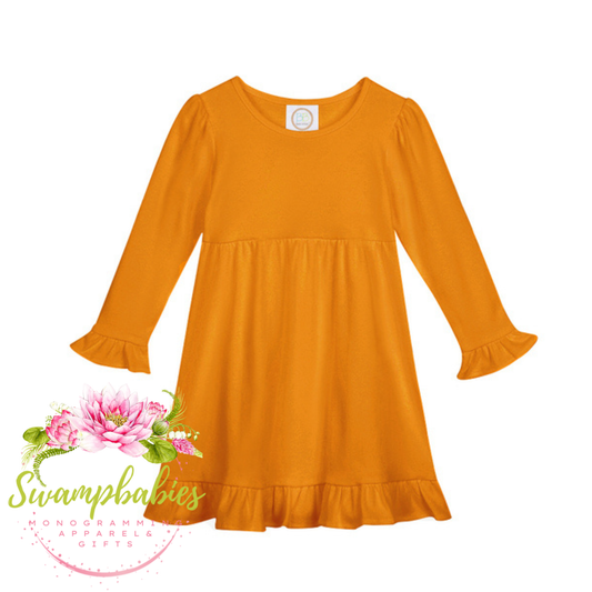 Orange Long Sleeve Empire Waist Ruffle Dress