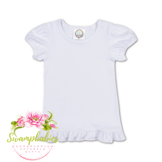 White Ruffle Sleeve & Bottom Short Sleeve T-Shirt