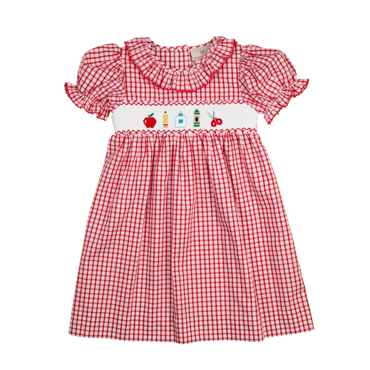 School Supplies Smocked Red Windowpane Dress