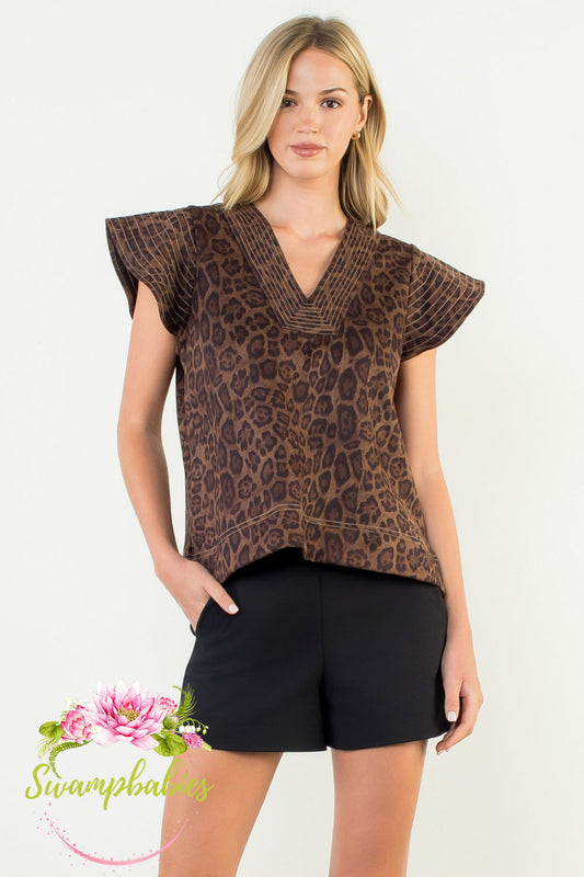 Leopard Luxe Flutter Top