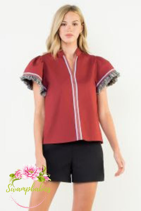 Garnet Glam Fringe Top