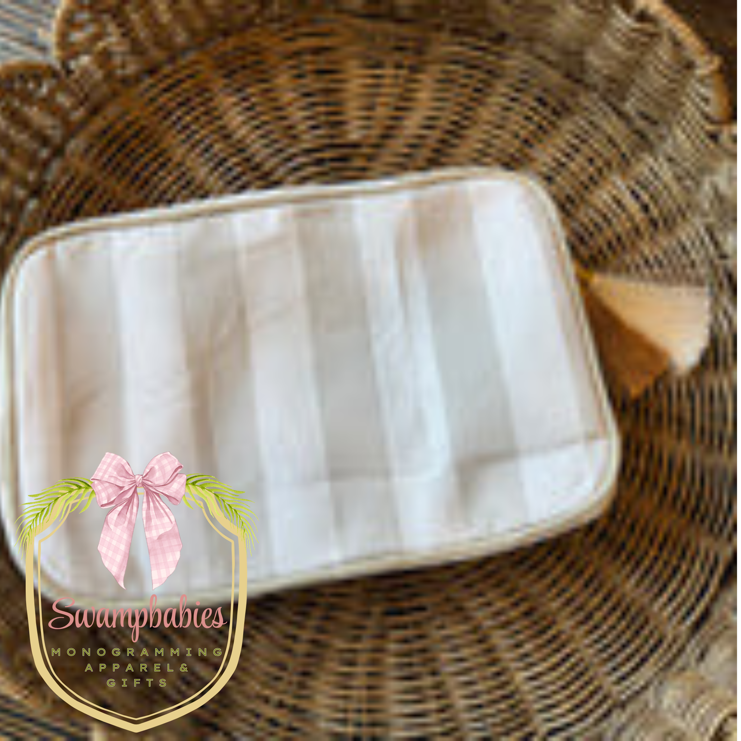 Taupe stripe cosmetic bag