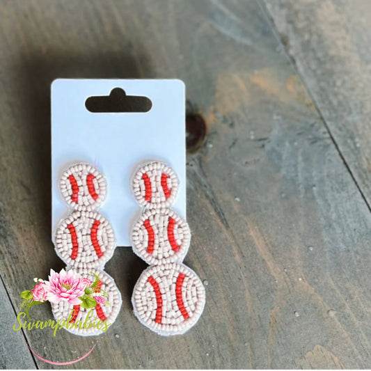 Triple Play Seed Beaded Baseball Earrings