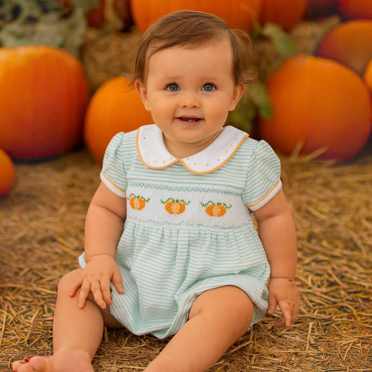 Magnolia Baby Lil' Pumpkin Classics Smocked Short Sleeve Girl Bubble