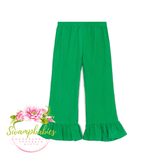 Green Ruffle Corduroy Pants
